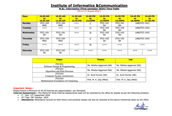 Time Table 1st Semester 2024